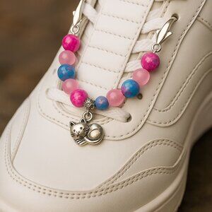 Handmade Shoe Charm – Pink & Blue Beaded Cat Charm